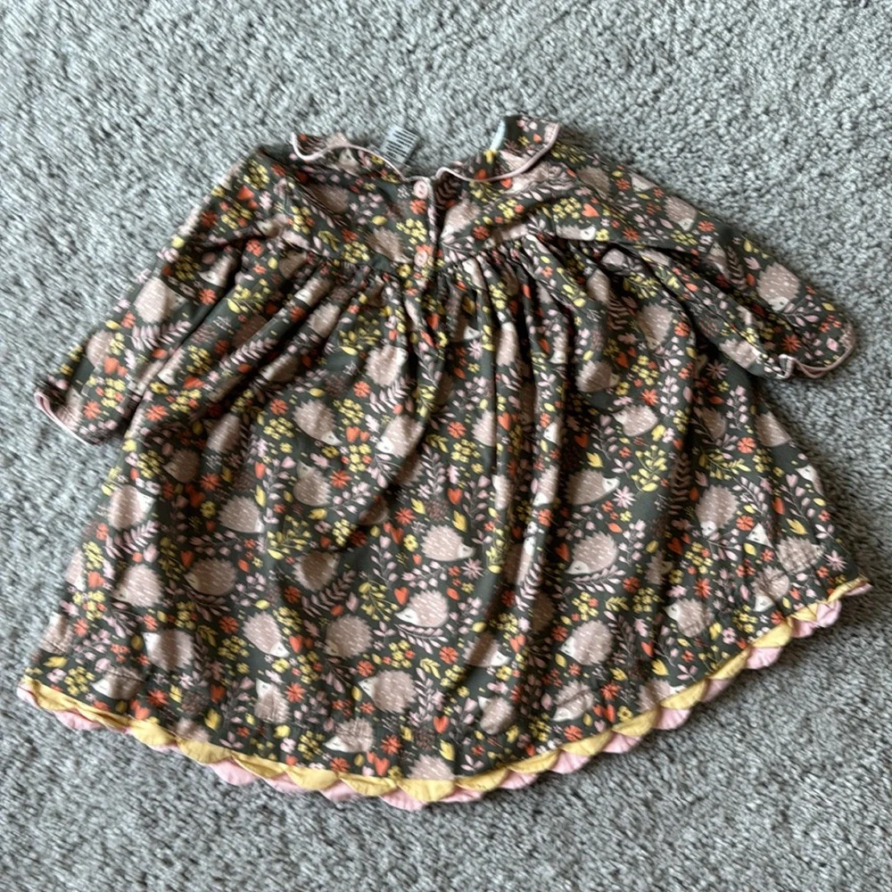 Cotton Kids Brown Hedgehog Print Peter Pan Collar Dress 18 Months
